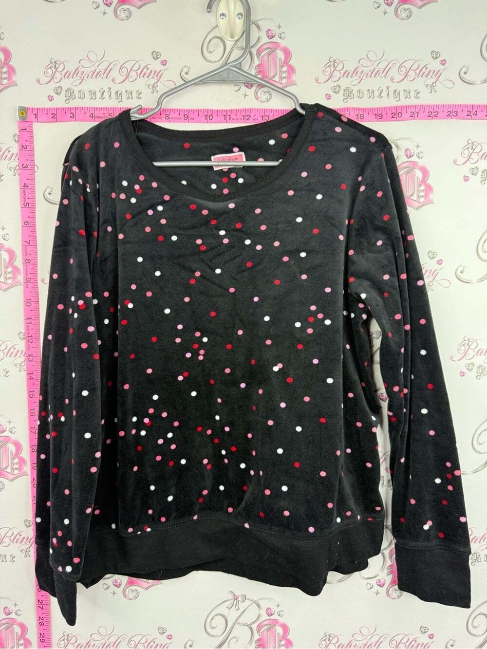 kate spade fleece Black Long-Sleeve Top with Pink, Red & White Polka Dots